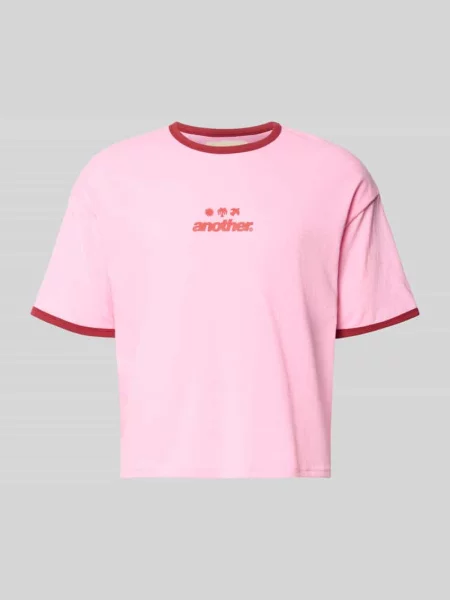 T-shirt z nadrukiem z logo i okrągłym dekoltem Another Cotton Lab różowa