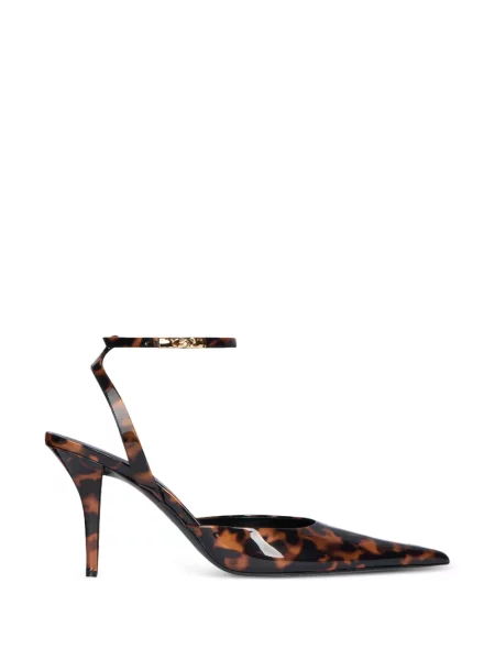Pantofi cu toc Balmain din piele de lac cu bretele maro