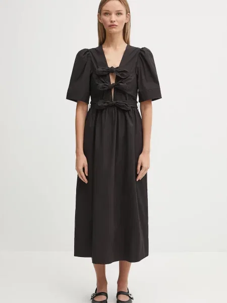 Sukienka midi Ganni na ramiączkach ze stretchu czarna