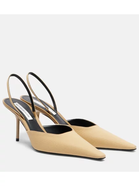 Papuci tip mules Victoria Beckham slingback din canvas bej