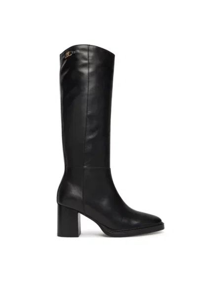 Tommy Hilfiger Zimski škornji Stacked Heel Leather Long Boot črna