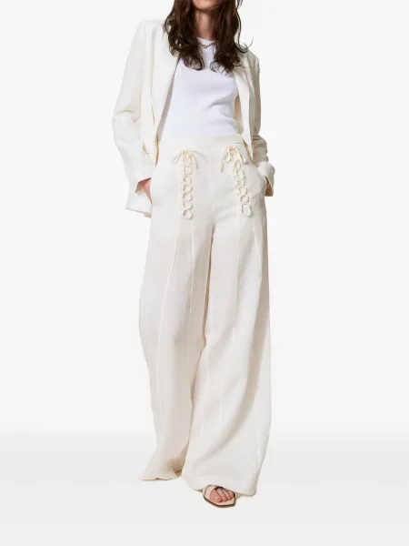 Pantaloni Twinset cu șireturi din dantelă alb