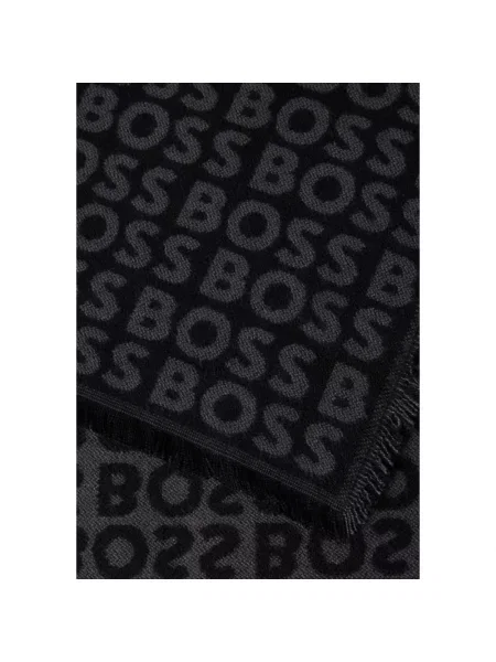 BOSS szalik wzorzysty czarny