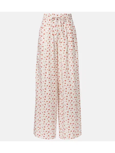 Pantaloni Dolce&gabbana cu model floral din poplin alb