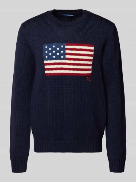 Dzianinowa koszulka Ralph Lauren z nadrukiem niebieska