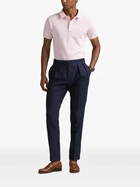 Tricou Polo Ralph Lauren din piele cu broderie în carouri maro