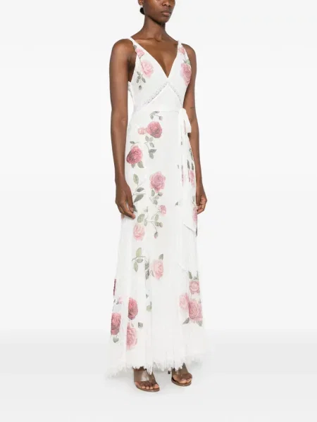 Gėlėtas raštuotas maxi suknele Alice + Olivia balta