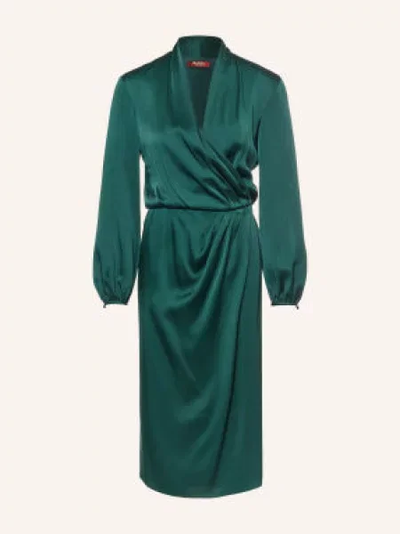 Max Mara Studio Zavinovací Šaty Miss Ze Saténu tmavě zelená