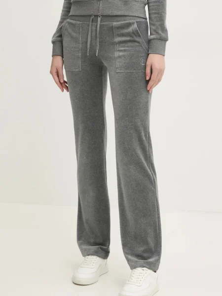 Кадифен спортен панталон Juicy Couture DEL RAY PANT с изчистен дизайн сиво