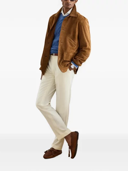 Geacă Ralph Lauren Purple Label din piele de căprioară violet