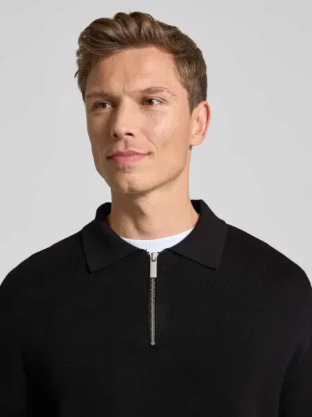 Sweter z dzianiny o kroju relaxed fit z dzianiny z mieszanki model ‘TELLER’ Selected Homme czarny