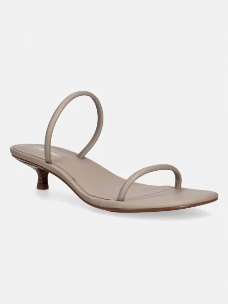Calvin Klein sandály na jehlovém kožené KITT HEEL SNDL DOUBLE STRAP LTH béžové