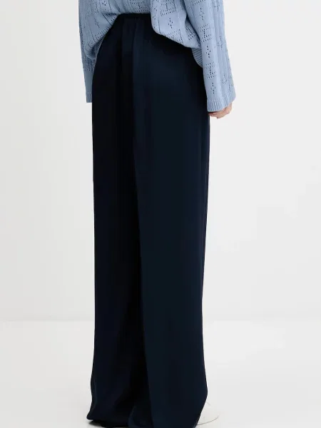 Kalhoty Tommy Hilfiger tmavomodrá široké high waist