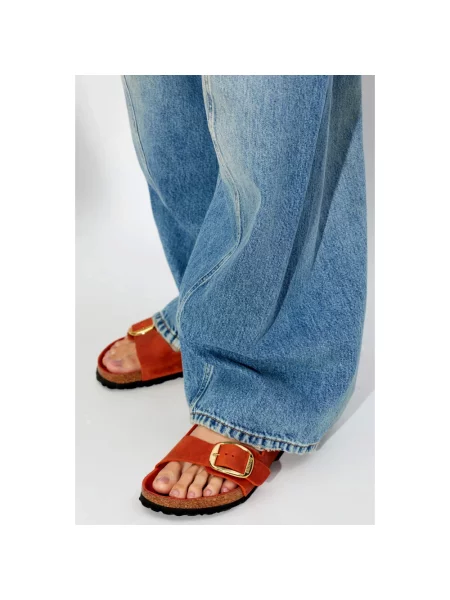 Birkenstock klapki nubukowe Arizona Big Buckle pomarańczowe