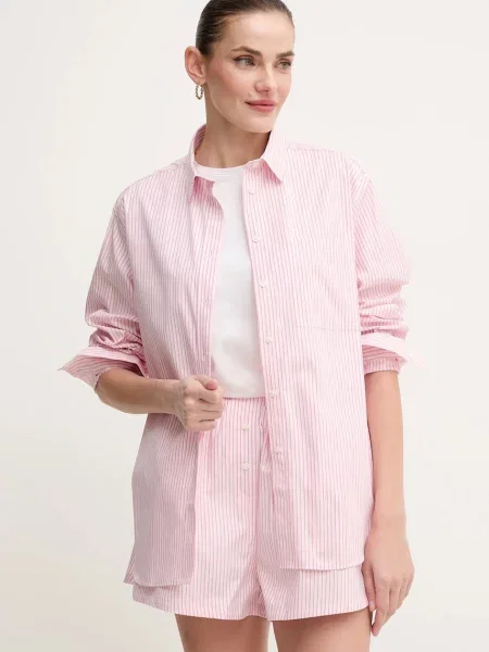 Lacoste cămașă din femei cu guler clasic relaxed roz