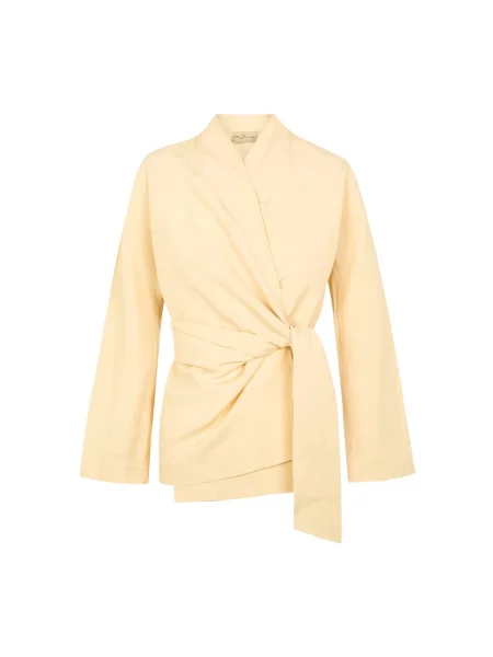 Lniana bluzka kopertowa Cortana kopertowa beżowa