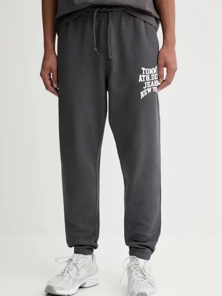 Bombažen spodnji del trenirke Tommy Jeans siva