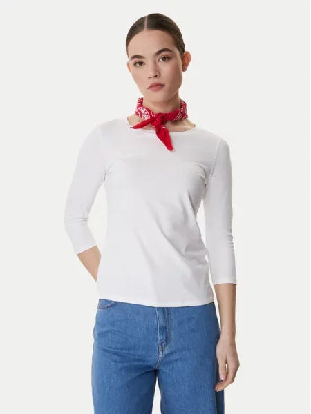 Bluzka z rękawem o dł. o kroju slim fit z mieszanki bawełny model „MULTIA” Weekend Max Mara biała
