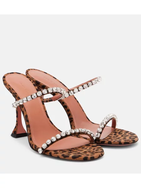 Mules Amina Muaddi iz semiša s potiskom z leopardjim vzorcem