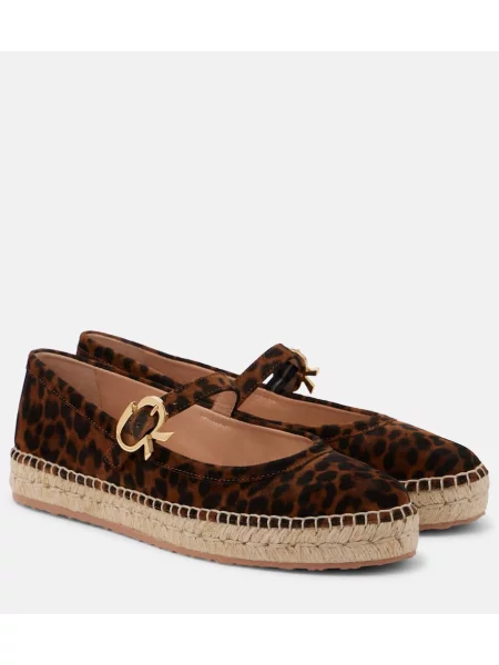 Espadrile Gianvito Rossi din piele de căprioară cu imagine cu model leopard bej