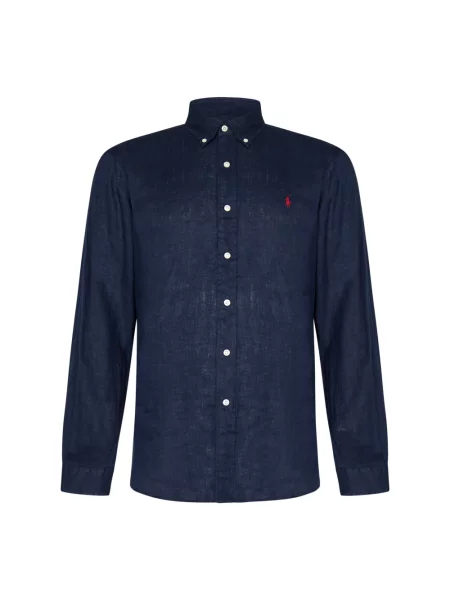 Lniana koszula Polo Ralph Lauren niebieska