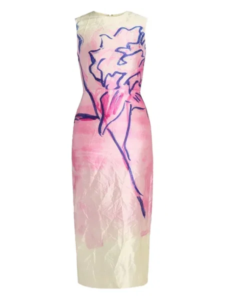 Rochie midi Erdem fără mâneci cu model floral cu imagine roz
