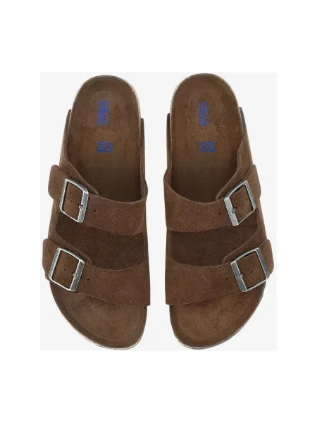 Birkenstock Arizona klapki na płaskim zamszowe brązowe