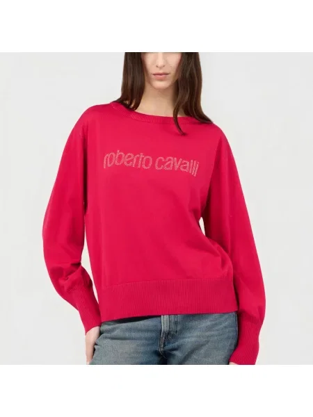 Sweter Roberto Cavalli z logo czerwony