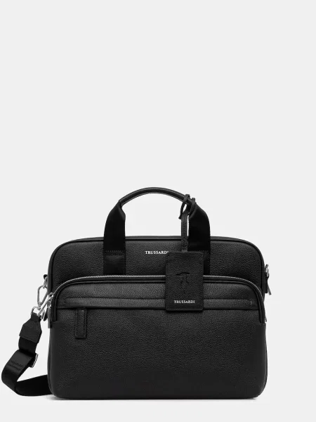 Кожена чанта Trussardi черно