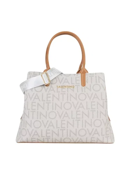 Lniana torebka Valentino By Mario Valentino beżowa