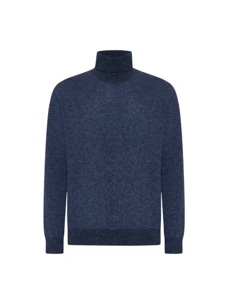 Lniany sweter z golfem D4.0 niebieski