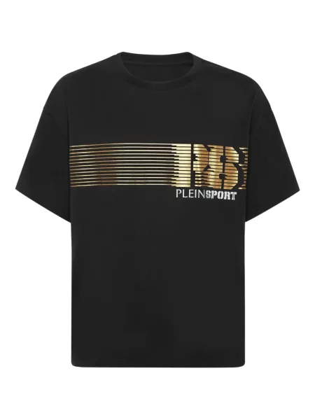 Tricou sport Plein Sport cu dungi cu autograf negru