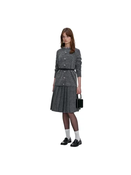 Kardigan Self-portrait wełniany z kryształkami szary