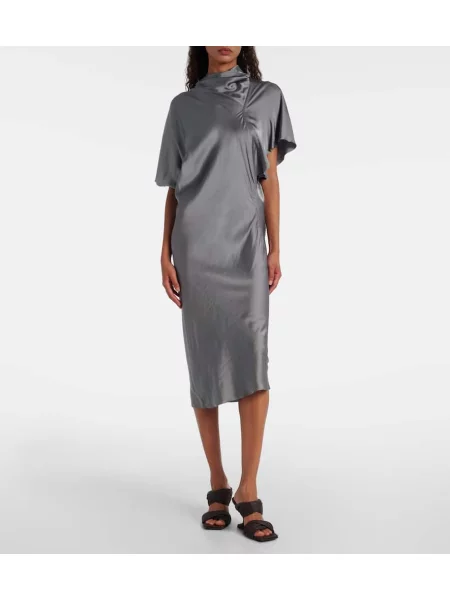 Rochie midi Rick Owens din satin până la genunchi de costum gri
