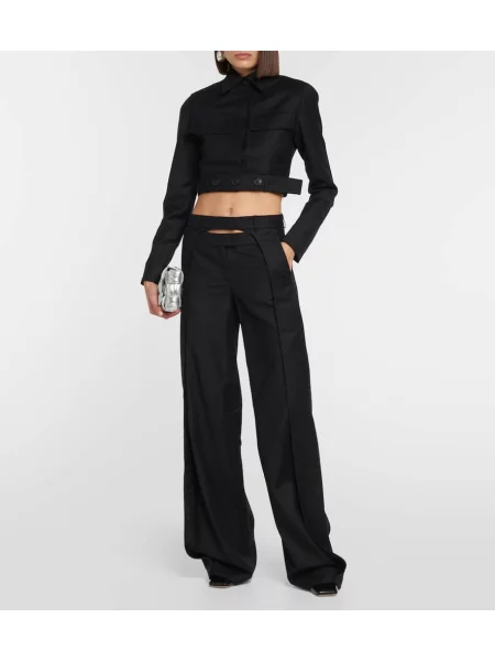 Pantaloni Aya Muse cu talie joasă de lână negru