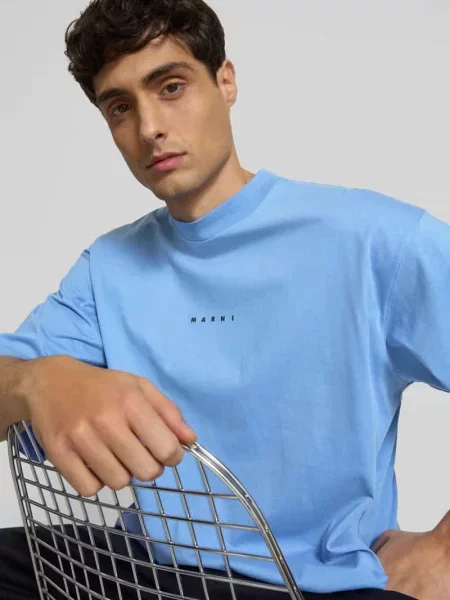 T-shirt o kroju oversized z nadrukowanym logo Marni niebieska