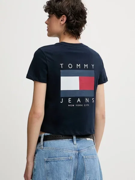 Тениска Tommy Jeans дамска тъмносиньо