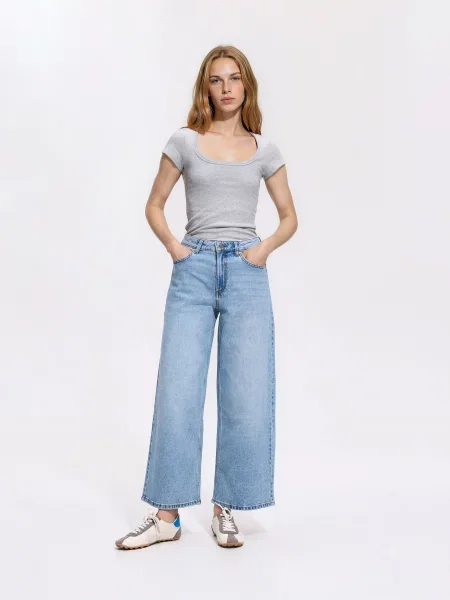 Reserved Джинси wide leg з укороченою штанинкою синій