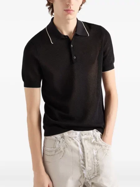 Tricou polo Prada de mătase negru