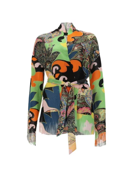 Cardigan Etro cu franjuri cu model paisley verde
