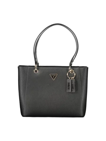 Lniana torebka skórzana Guess czarna