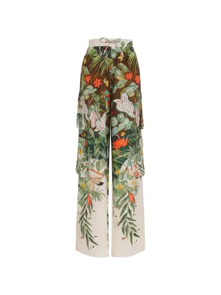 Pantaloni cargo Amir Slama cu imagine cu imprimeu tropical verde