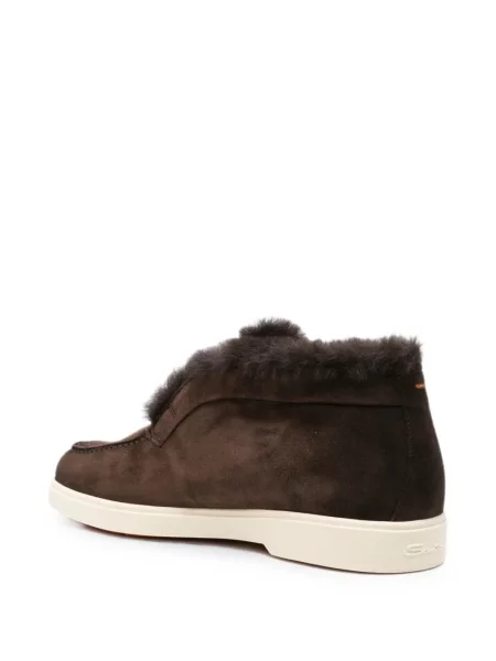 Pantofi loafer Santoni cu blană maro