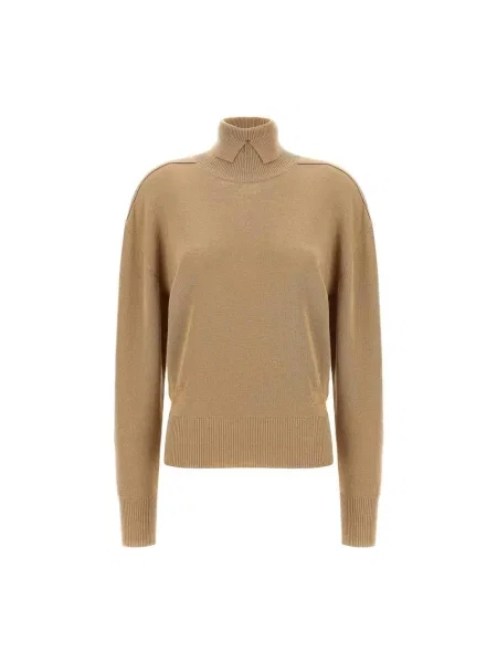 Sweter z golfem Burberry wełniany do golfa beżowy