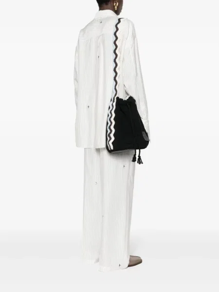 Geantă Jil Sander cu dungi tricotate negru