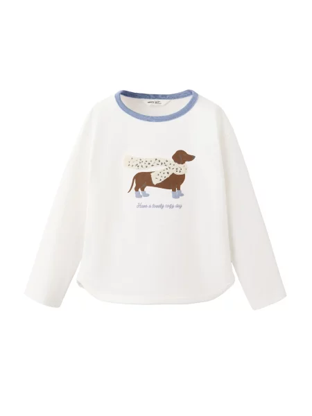 MANGO KIDS Tricou PERRO albastru porumbel / maro lână alb