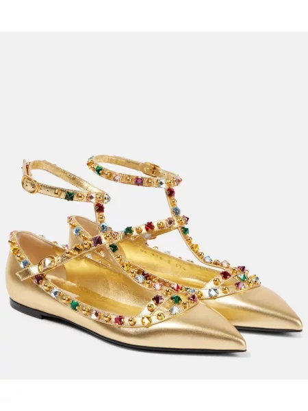 Kožené baleríny Valentino Garavani zlaté