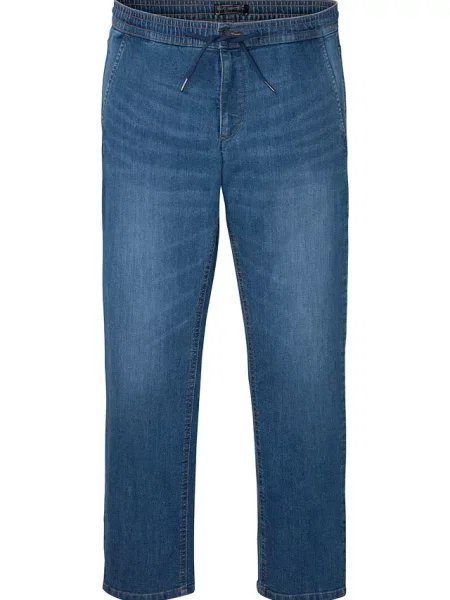 Lekkie jeansy z gumką w talii regular fit straight niebieskie
