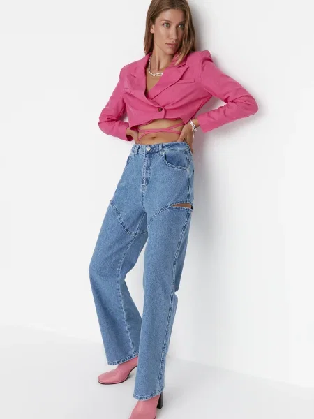 Blugi Trendyol cu talie înaltă albastru