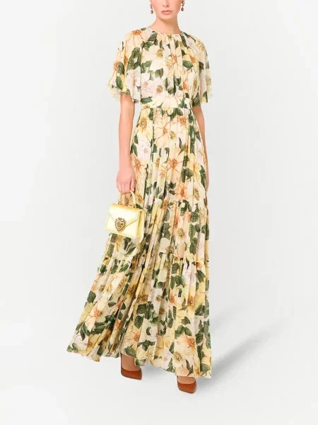 Gėlėtas raštuotas maxi suknele Dolce & Gabbana geltona